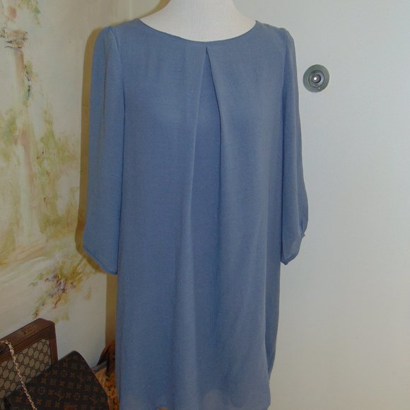 H & M Womens Dress Sz 10 Gray Blue Shift Knee Length Inverted Pleat Lightweight - Picture 4 of 8